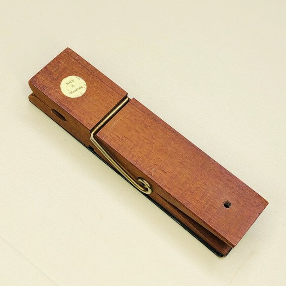 Vintage Oversized Wood and Leather Clothespin IMPORTANT Memo Paperclip: Denmark - Picture 8 of 11